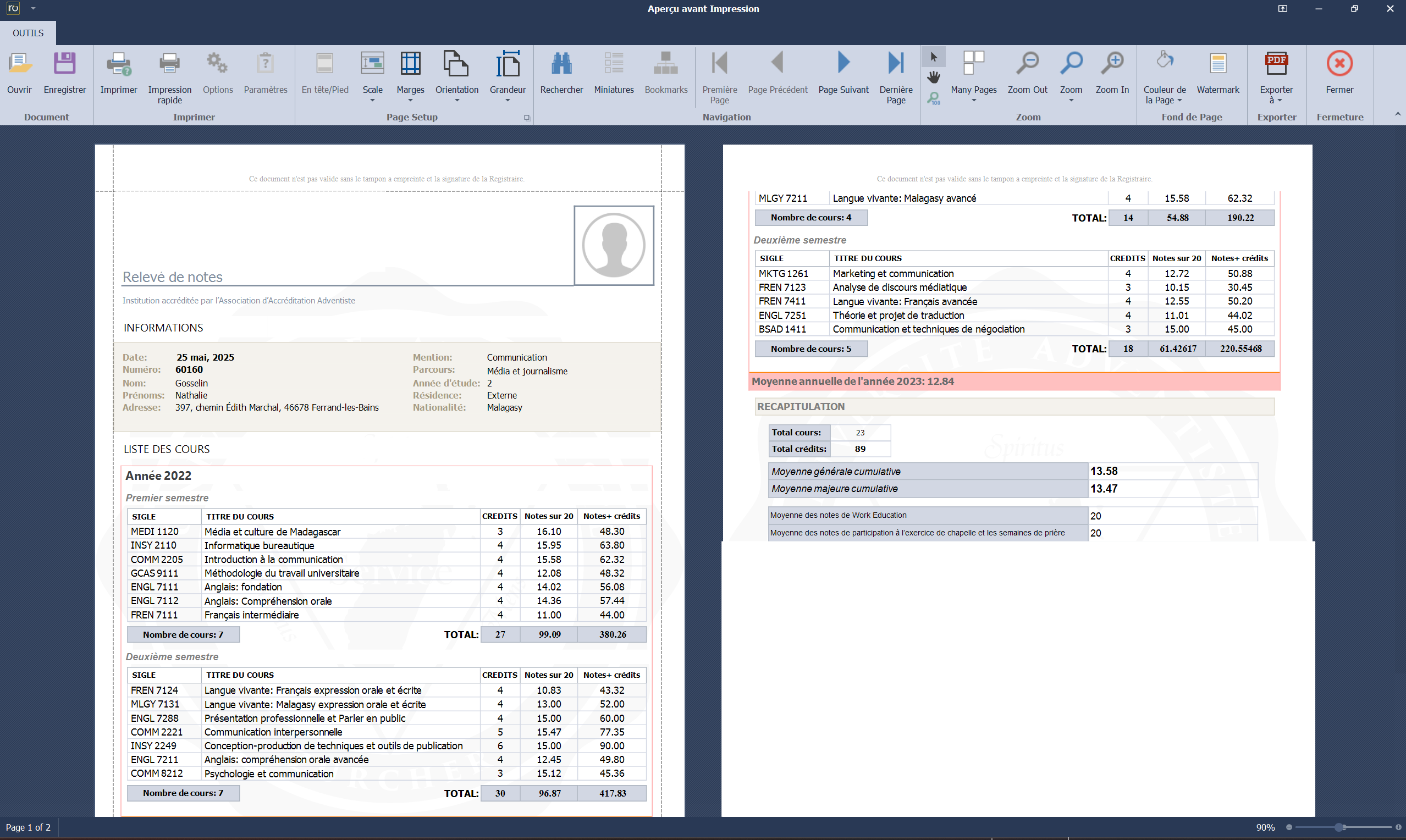 registraroffice Transcript Generation